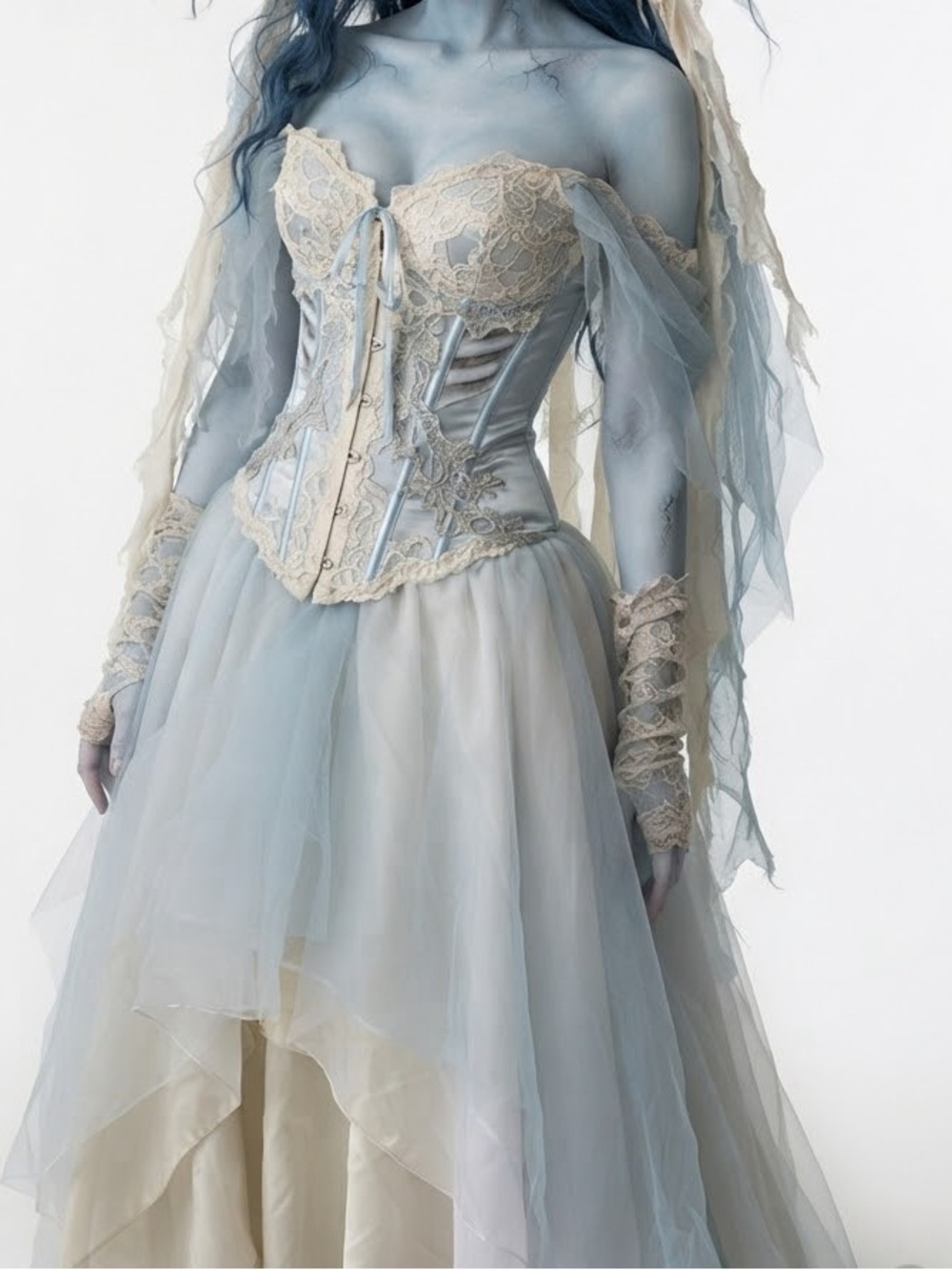 CORPSE BRIDE Light Blue Layered Tulle Midi Skirt